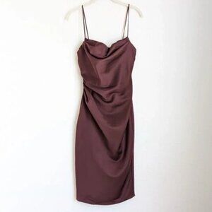 House Of Cb Anja Corset Burgundy Satin Midi Sleeveless Bodycon Dress